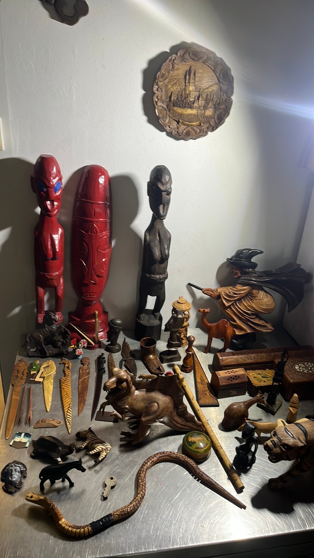 Diverse Houtsnijwerken beelden kammen wierook etc, Antiek en Kunst, Ophalen of Verzenden