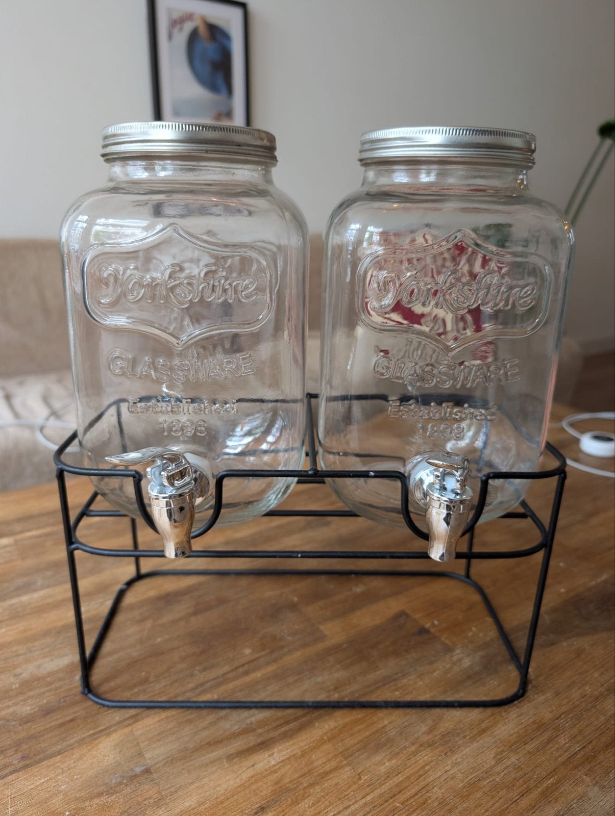 Drankdispenser / limonadetap 2x 4L met standaard, Ophalen, Zilver, Zo goed als nieuw, Glas