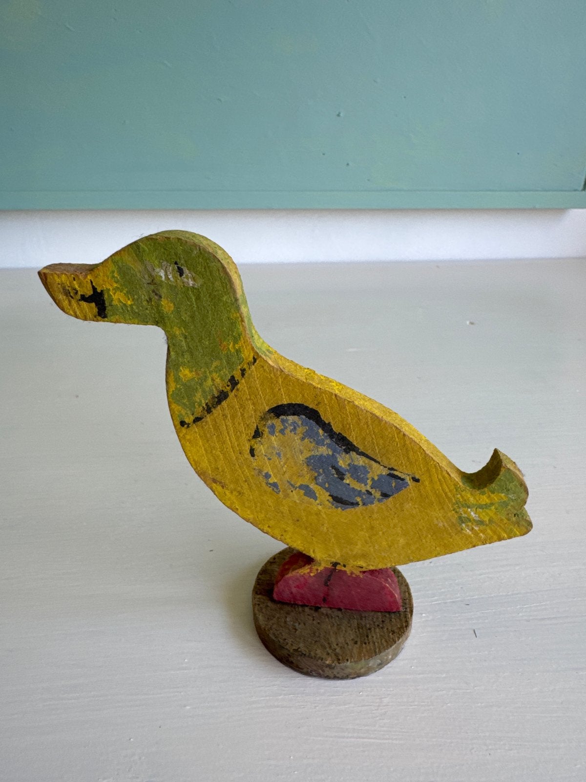 Vintage houten eend - Handgeschilderd decoratief beeldje, Antiek en Kunst, Ophalen of Verzenden