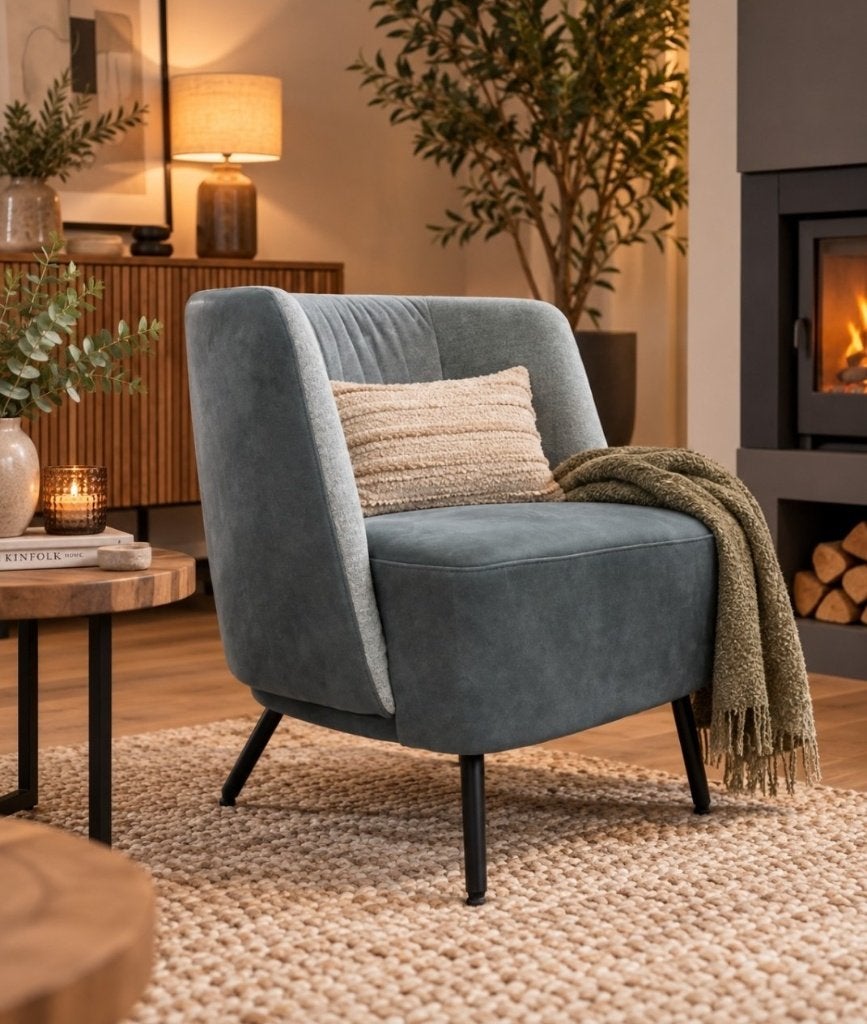 Luxe fauteuil TRAY Jess Design leer stof grijs ronde vormen