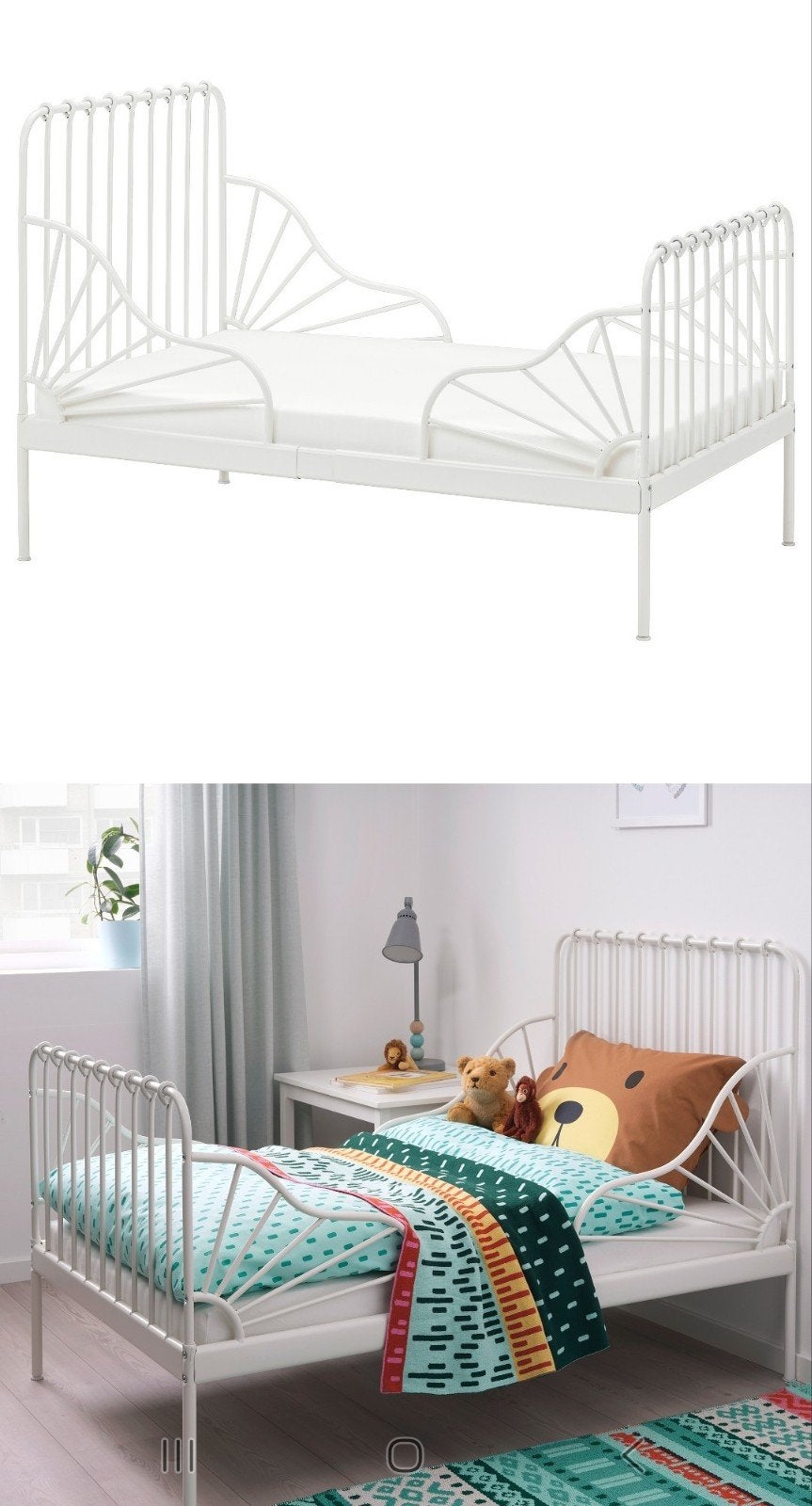 IKEA Minnen uitschuifbaar kinderbed met matras, Ophalen, Eenpersoons, Wit, 80 cm