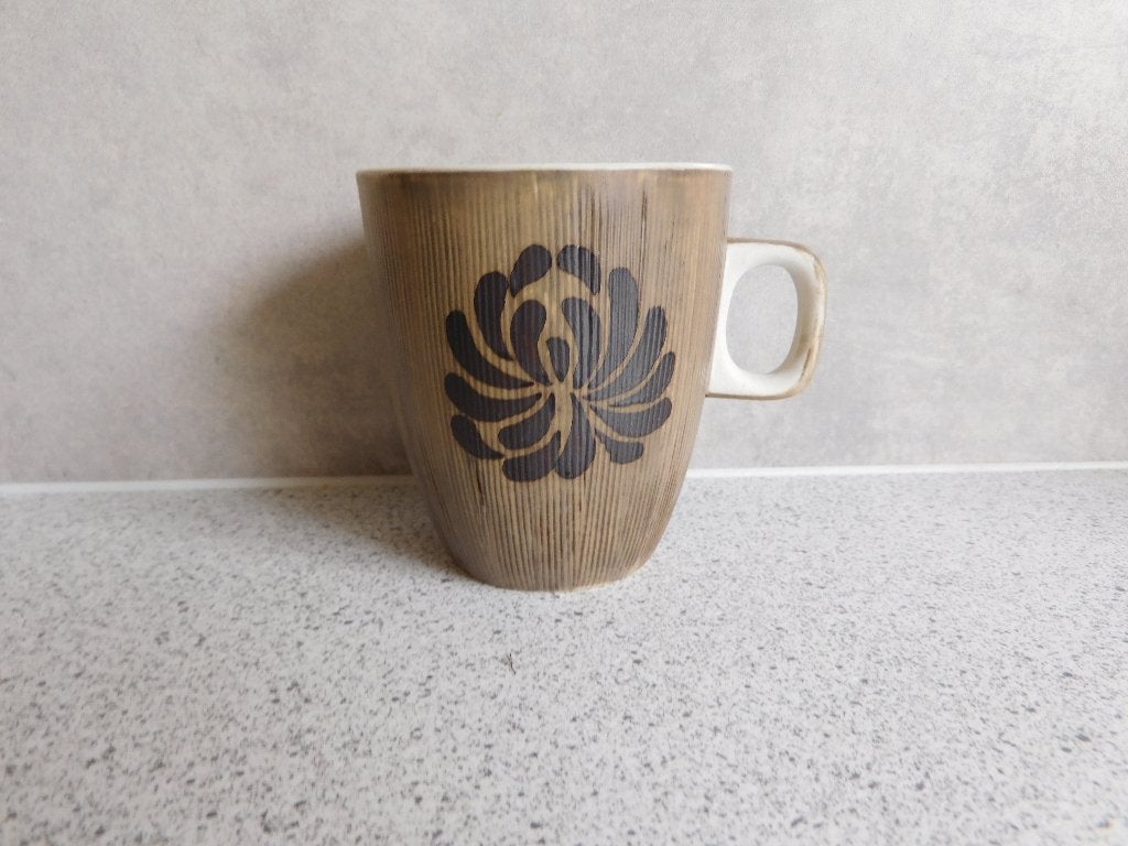 Senseo mok 150 ml. Bruin Bloem Vic's Handpainted, Overige merken, Zo goed als nieuw, Overige stijlen, Porselein