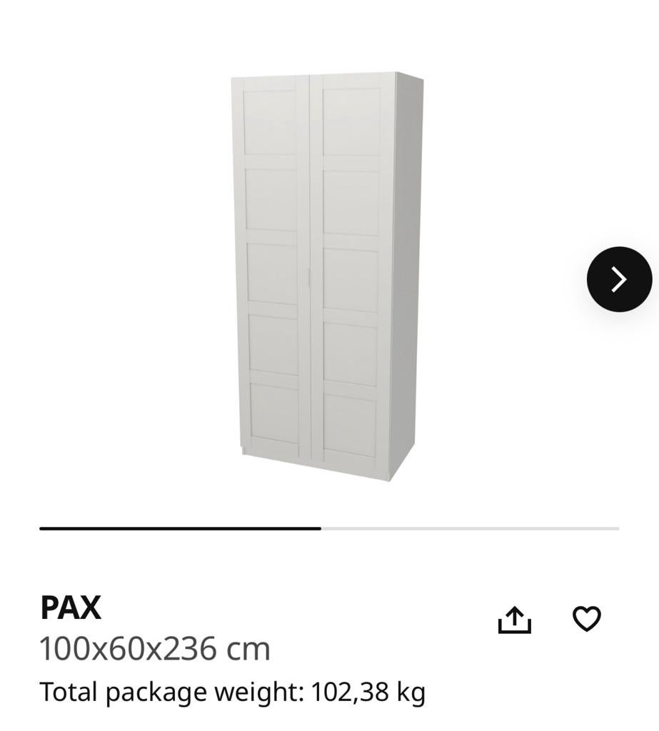 IKEA PAX Kledingkast 100x60x236 cm, Huis en Inrichting, Kasten | Kledingkasten, Zo goed als nieuw, 200 cm of meer, 50 tot 100 cm