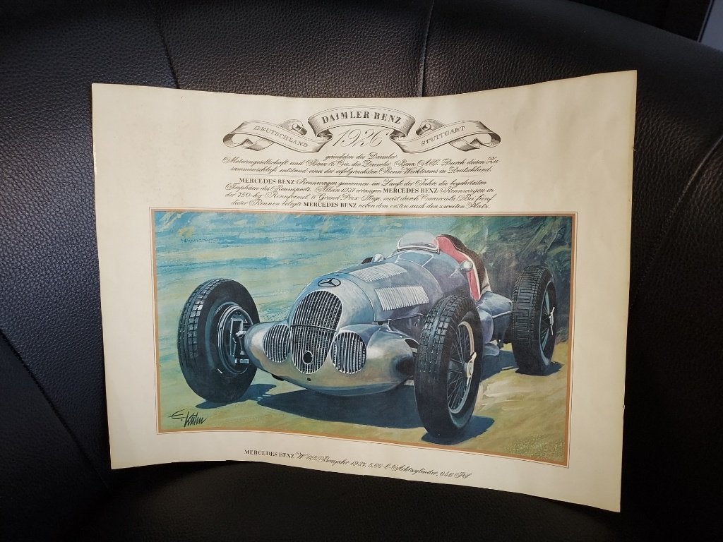 Kunstdruk Mercedes Benz W125 1937 Edouard Kuhn 30 jaar Aral, Ophalen of Verzenden