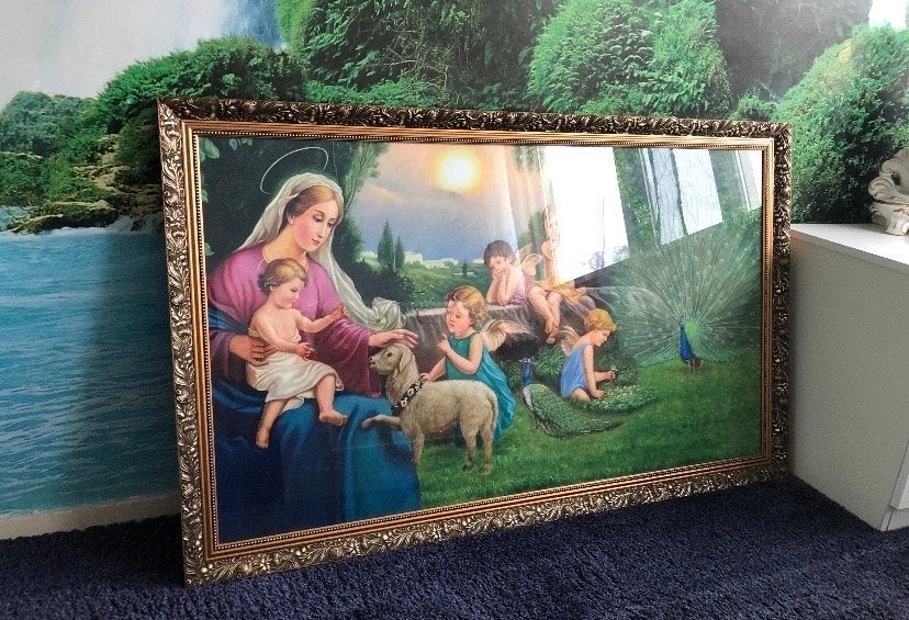 Klassiek schilderij: Maria met kind en engelen, Antiek en Kunst, Ophalen, Doek, Portret of Personen, Olieverf