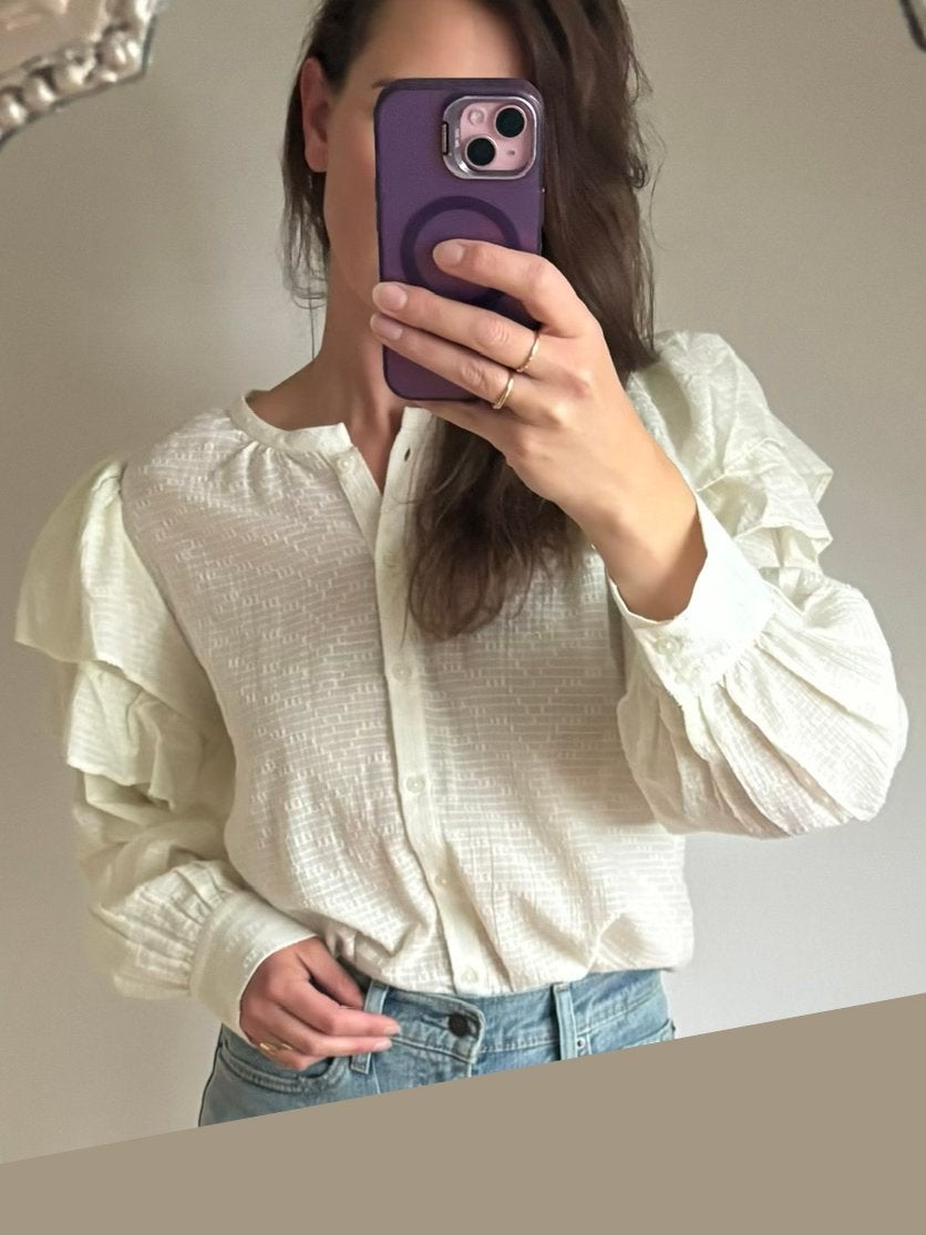 Nieuw - POM Amsterdam volants blouse ecru, Ophalen of Verzenden, Nieuw, Maat 38/40 (M), Wit