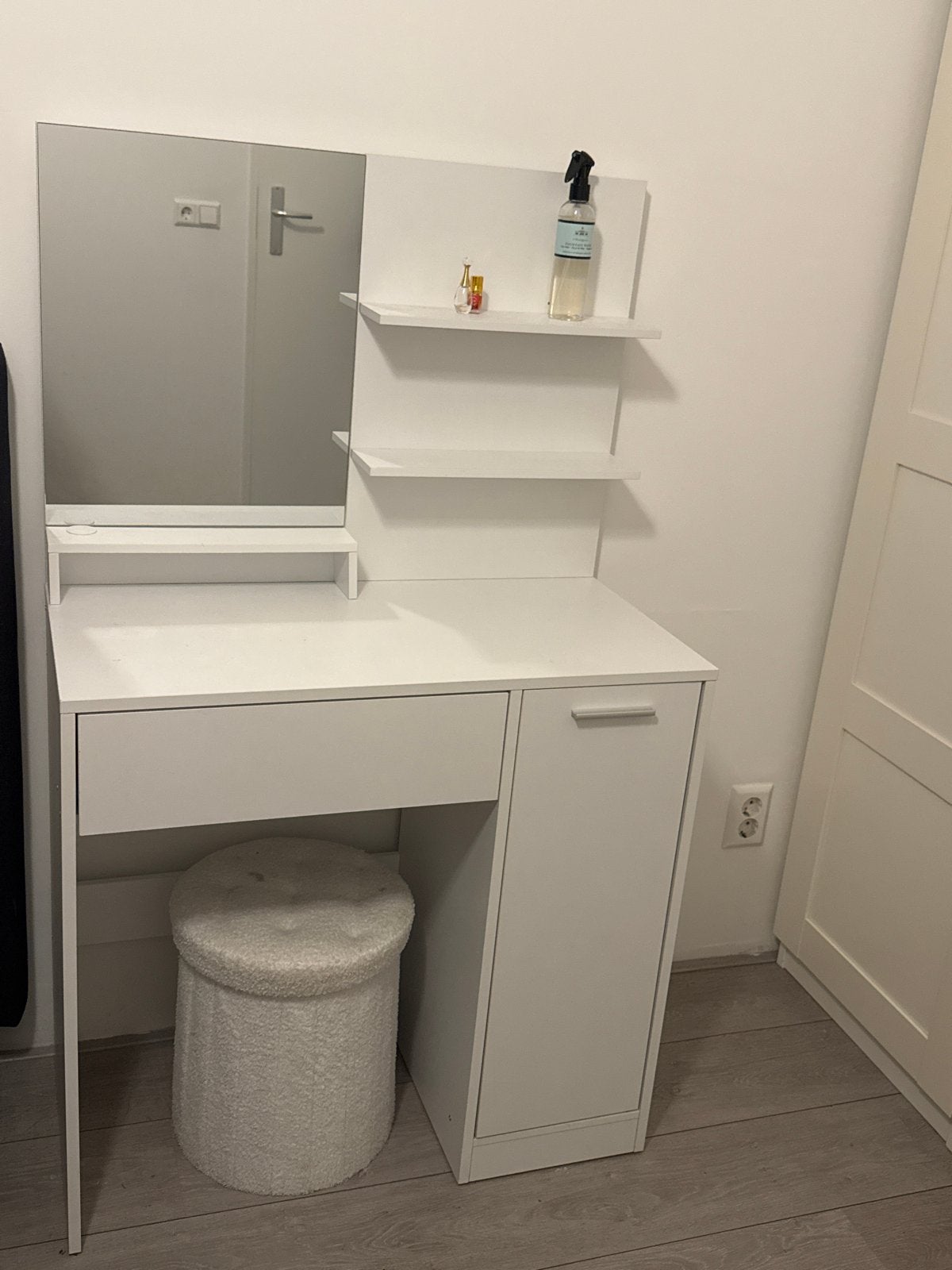 Witte kaptafel met spiegel en opbergruimte, Ophalen, Gebruikt, 100 tot 150 cm, 50 tot 100 cm