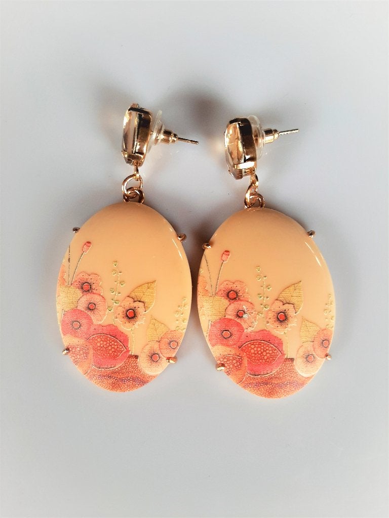 Oorbellen Salmon Flowers resin-hars-glas metaal goud, Sieraden, Tassen en Uiterlijk, Oorbellen, Nieuw, Glas, Knopjes of Stekers
