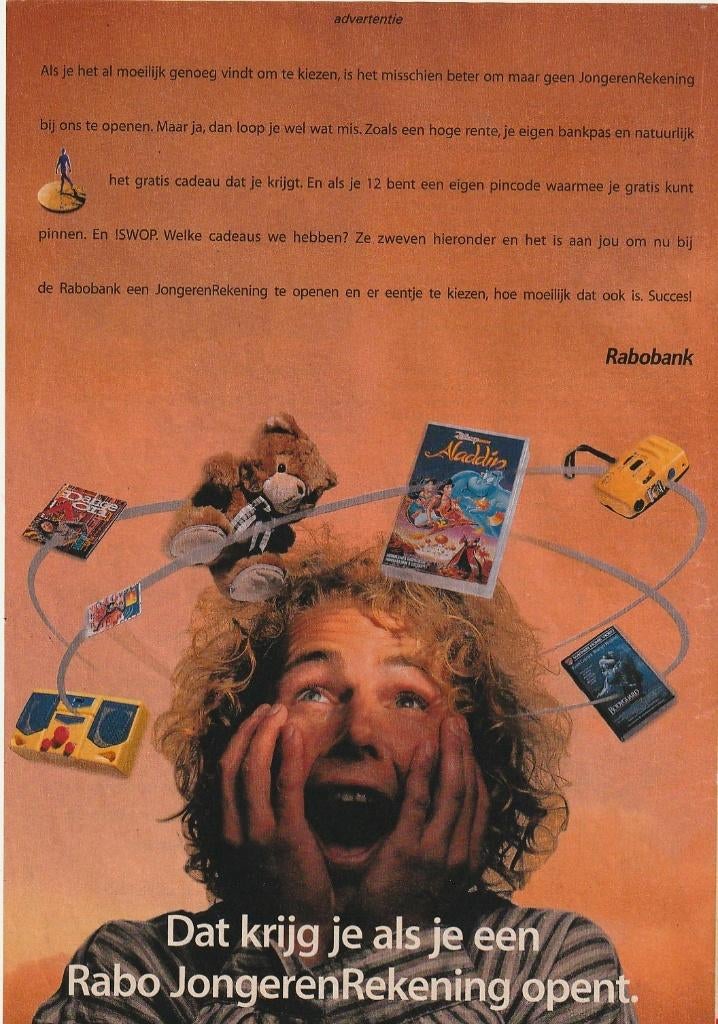 Retro reclame 1994 Rabobank sparen voor spelcomputer, Verzamelen, Retro, Verzenden, Overige typen