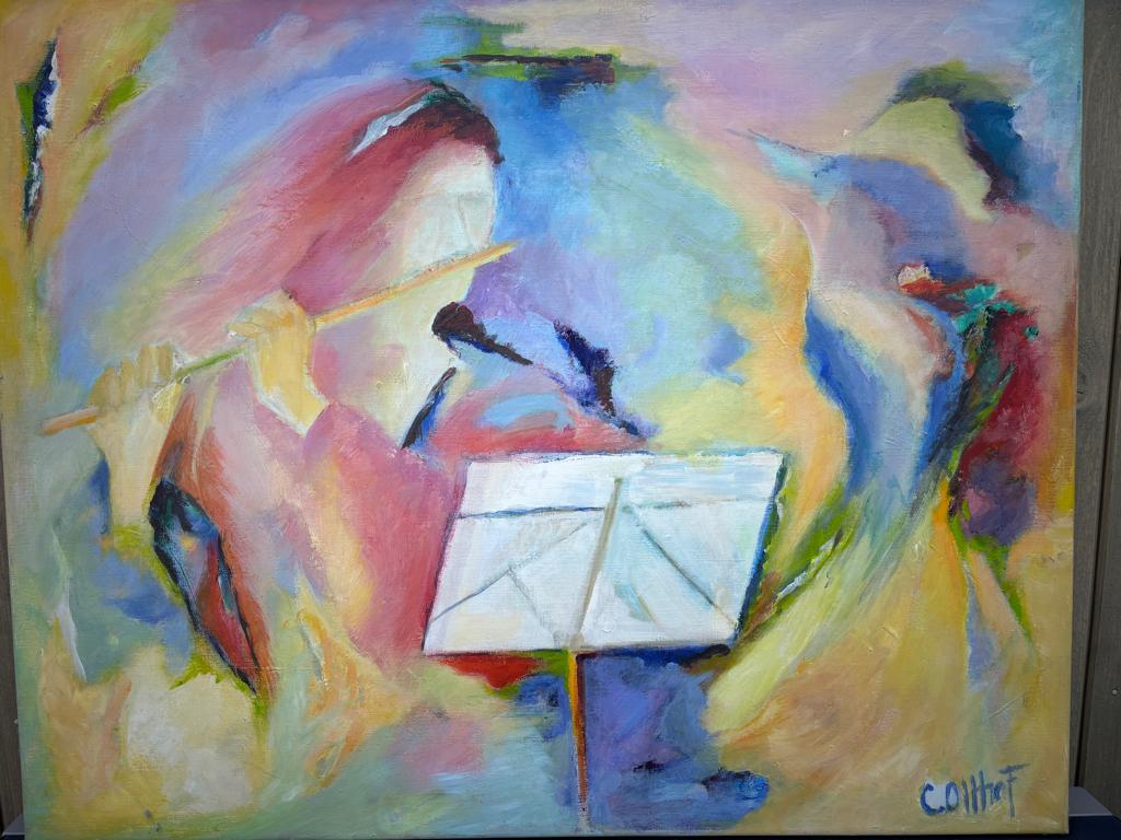 Corrie Olthof, Magisch Abstract Realisme Soliste met fluit, Ophalen