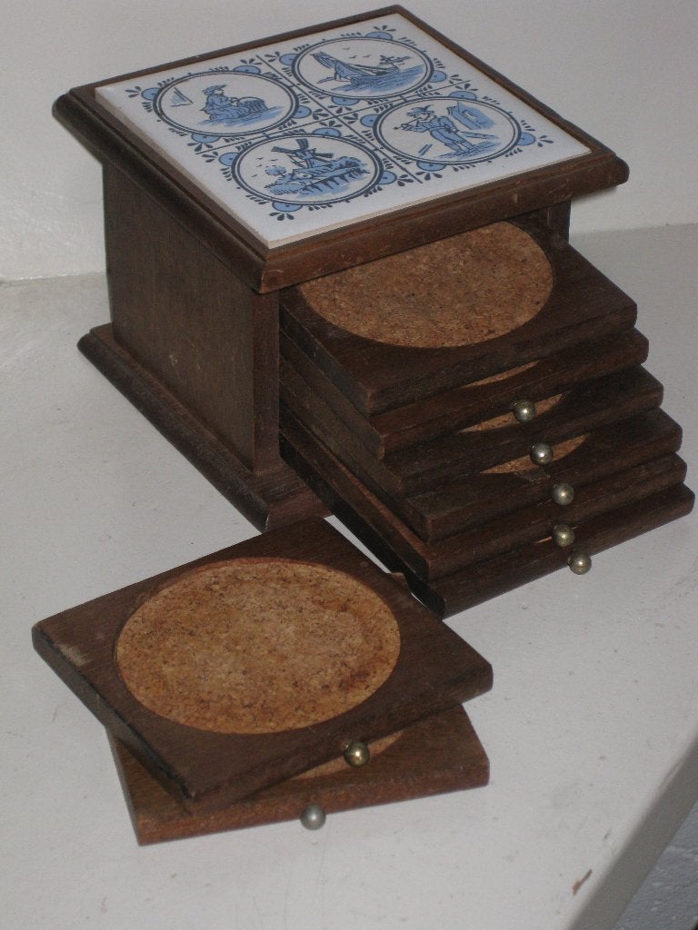 Onderzetters Kurk 8 Stuks Vintage Delft Tegel, Ophalen