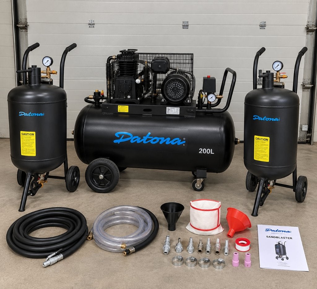 Zandstraalset  Datona compleet -compressor (200L 230W nieuw, Doe-het-zelf en Verbouw, Ophalen, Zo goed als nieuw, Gereedschapsset