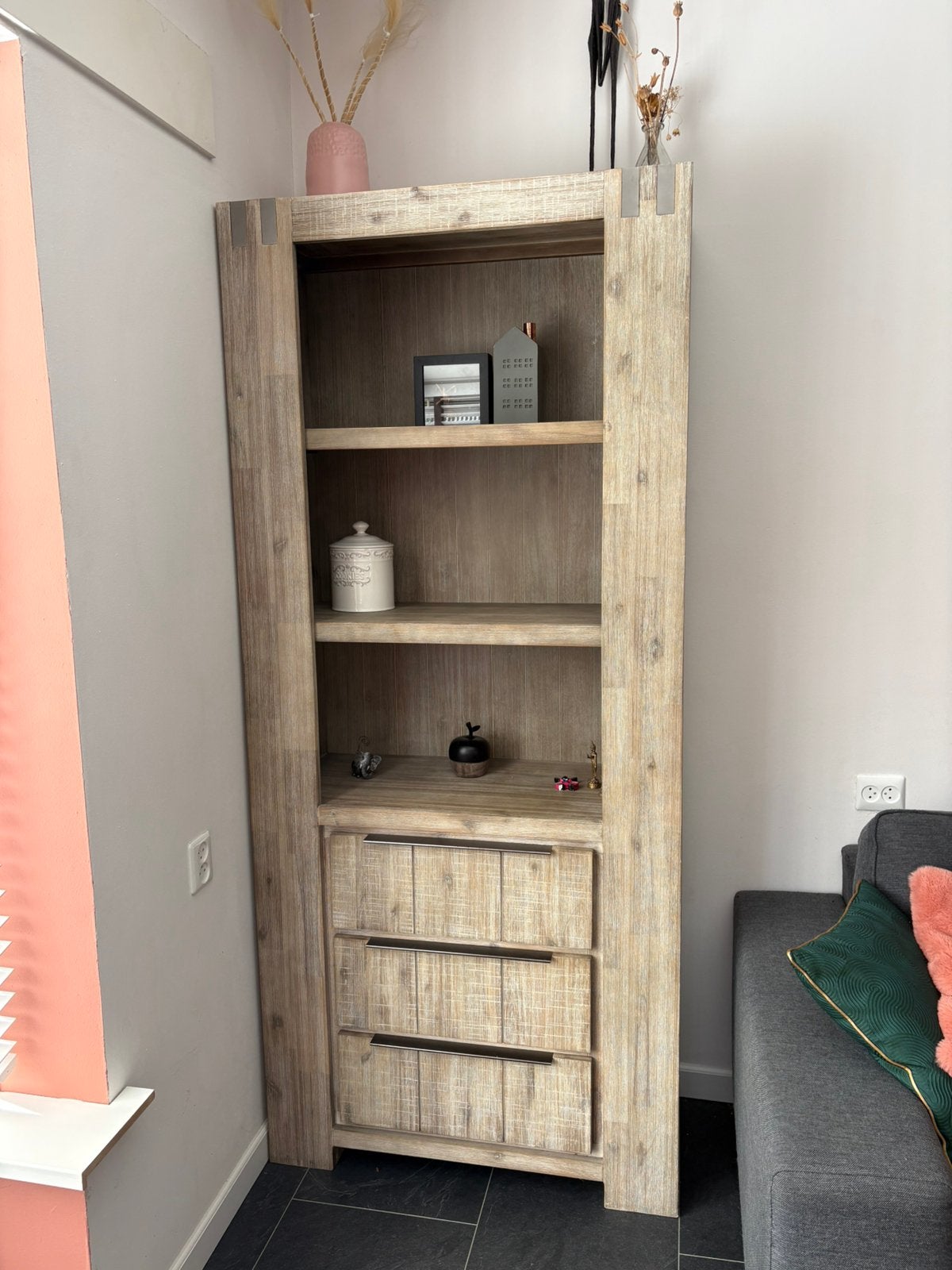 Houten boekenkast/opbergkast – landelijke industriële stijl, Ophalen, 50 tot 100 cm, Zo goed als nieuw, Minder dan 100 cm