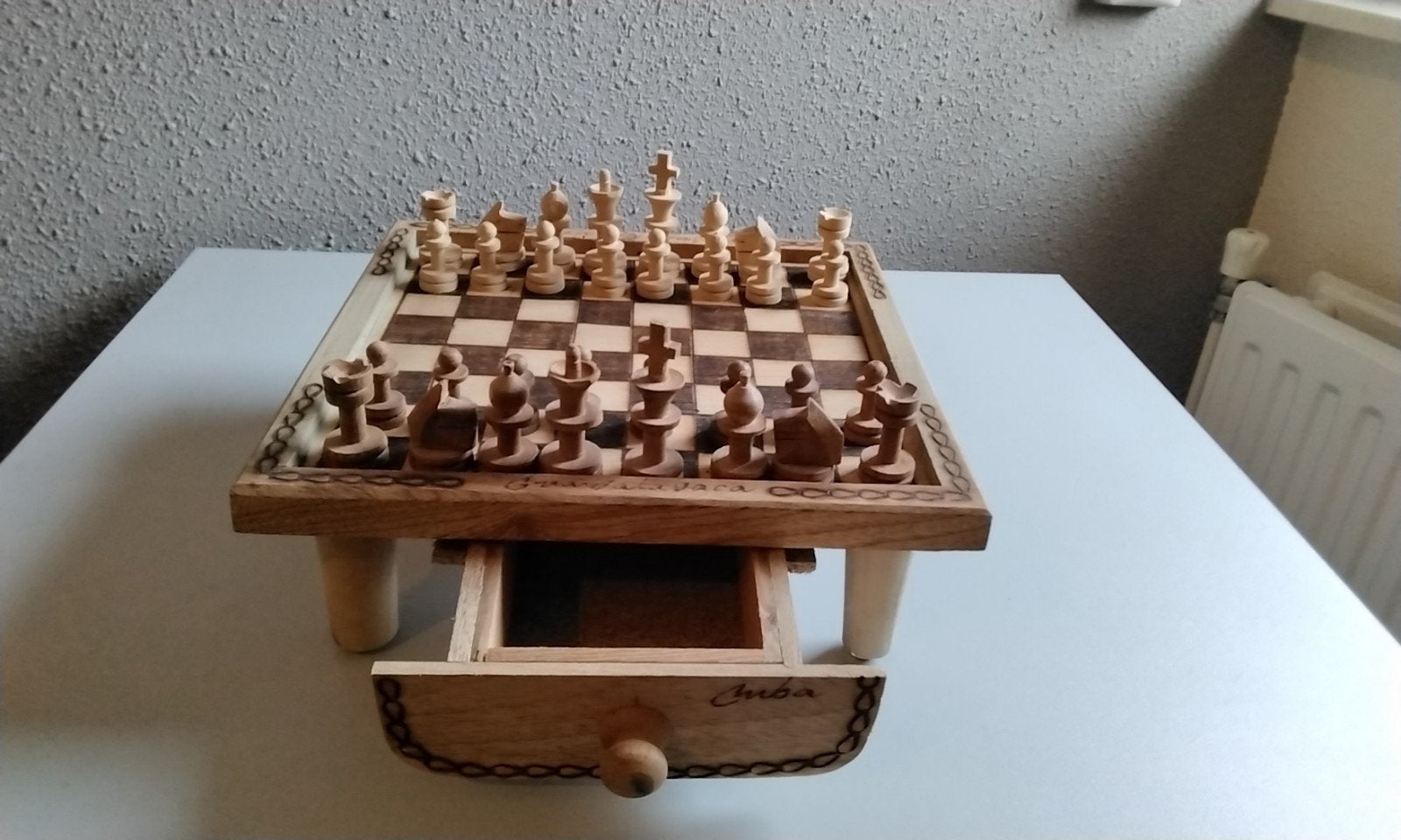 Cubaans Houten Schaakspel met 2 Laden, Een of twee spelers, Ophalen of Verzenden, Zo goed als nieuw