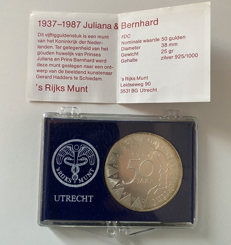 Zilveren 50 Gulden – Juliana & Bernhard -FDC met certificaat