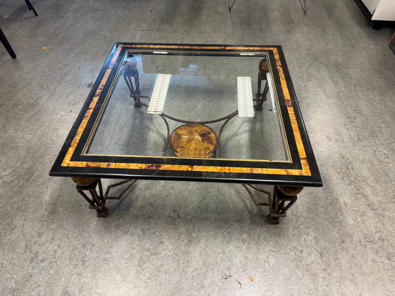 Vintage salontafel, Ophalen, 50 tot 100 cm, Glas, Vierkant