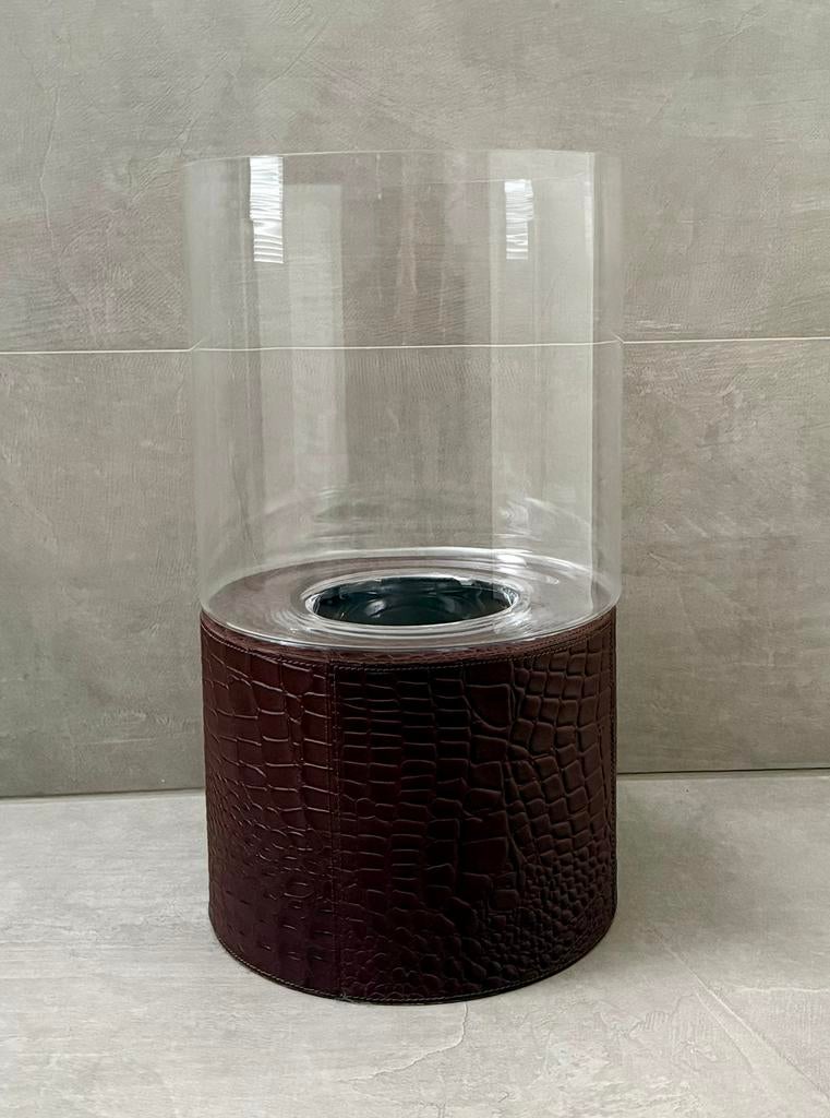 Windlichten xxl leather krokolook, Huis en Inrichting, Ophalen, Overige materialen, Zo goed als nieuw, Bruin