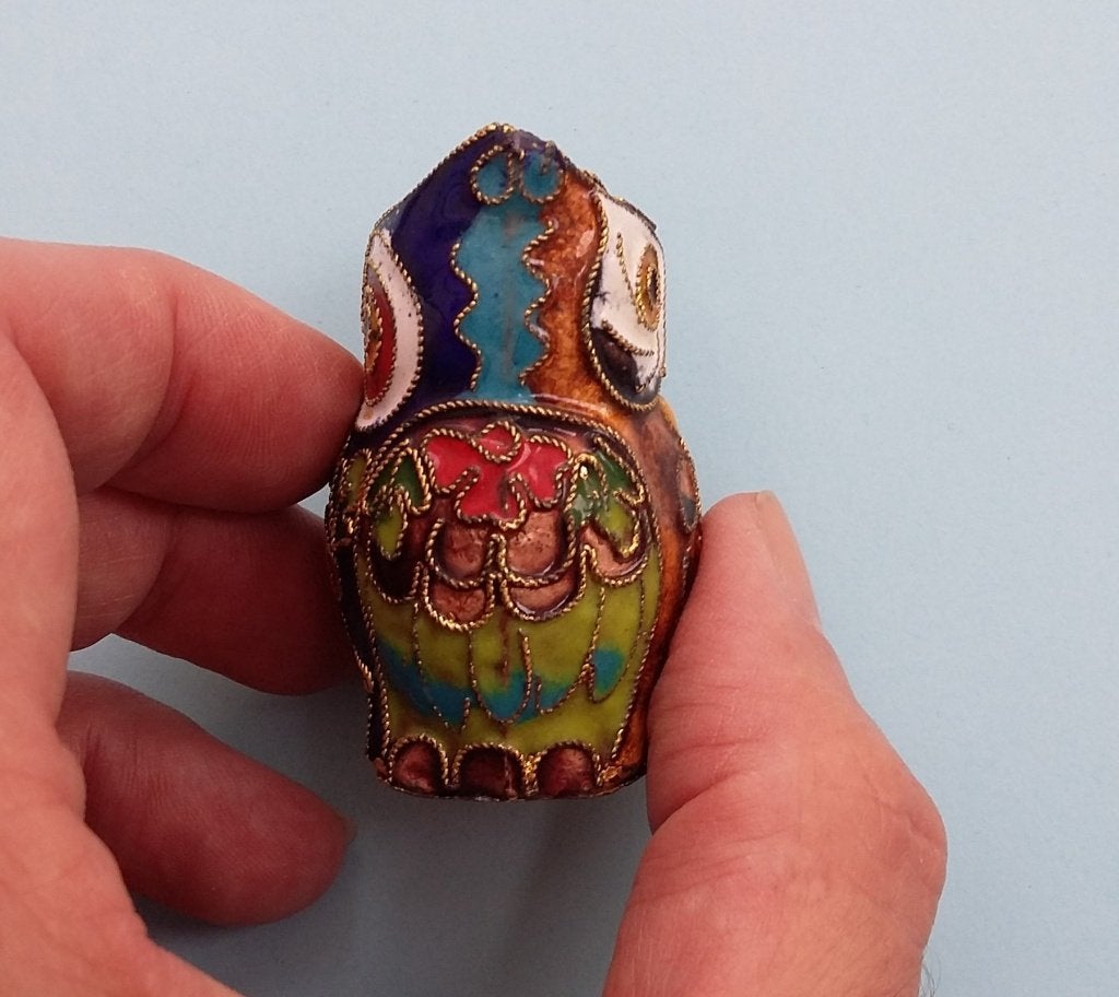 20 ste eeuw Cloisonne Emaille Beeld Wijze Uil Uiltje China, Antiek en Kunst, Ophalen of Verzenden, China, Meerkleurig, Metaal
