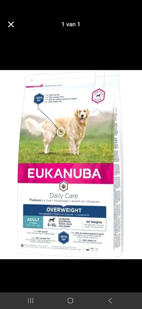 2x Eukanuba overweight hondenvoer 70 euro, Ophalen, Hond