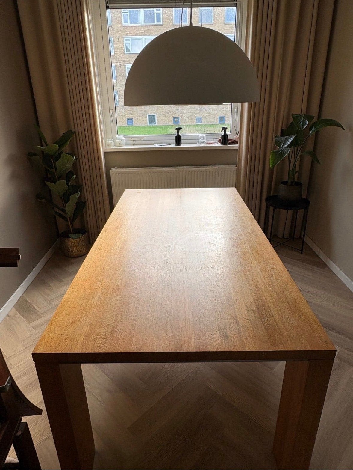 Robuuste grote massieve houten eettafel 200x100x78 cm, Gebruikt, 100 tot 150 cm, Ophalen of Verzenden, Vijf personen of meer