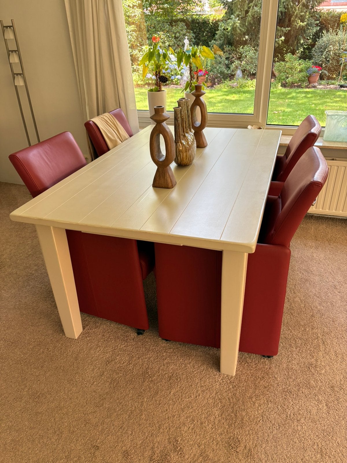 Eethoek 6 leren stoelen, Ophalen, Zo goed als nieuw, 6 tot 8 stoelen