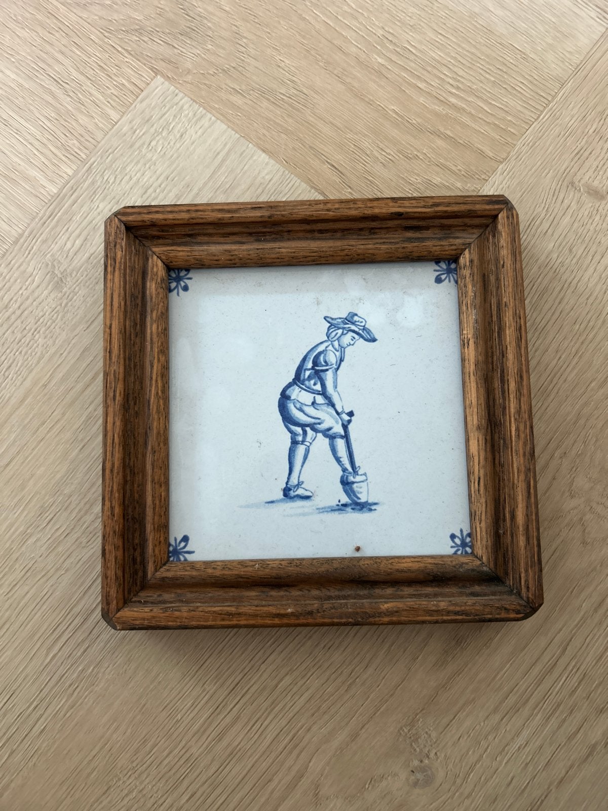Delfts blauw tegeltje in houten lijst - Westraven, Ophalen of Verzenden
