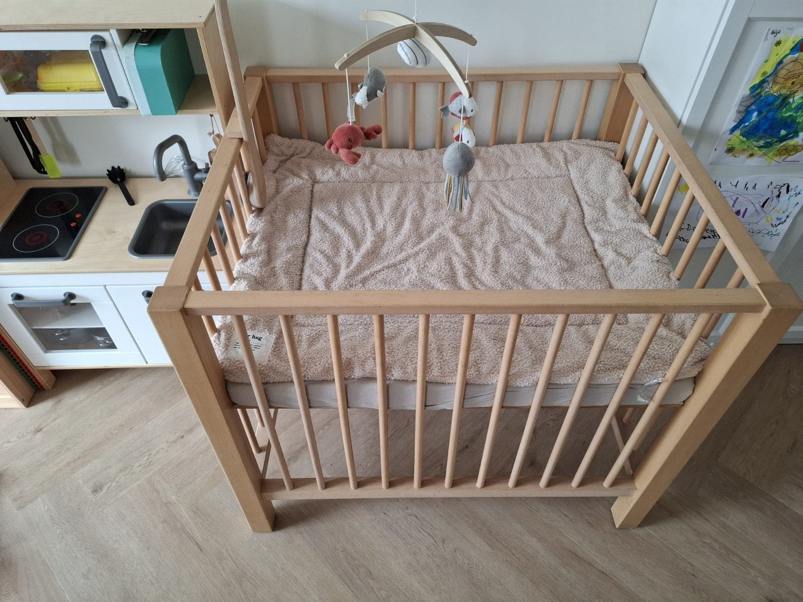 Bopita Houten Box | Verstelbaar | Incl. Little Dutch Mobiel, Ophalen, Gebruikt, Vierkant, In hoogte verstelbaar