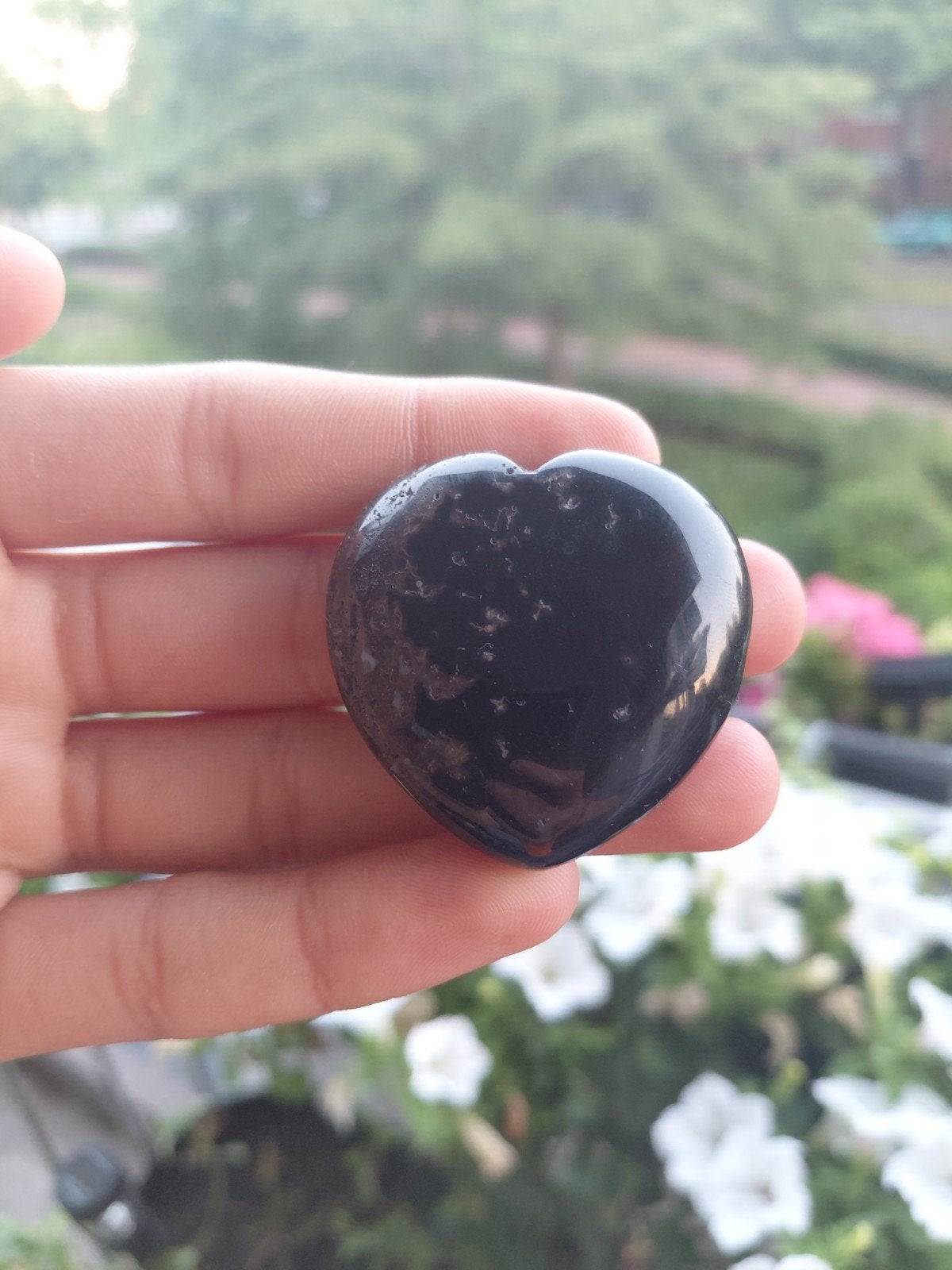 Zwarte Agaat Hart Carving Uit India - Edelsteen Hartje, Sieraden, Tassen en Uiterlijk, Edelstenen, Ophalen of Verzenden, Nieuw