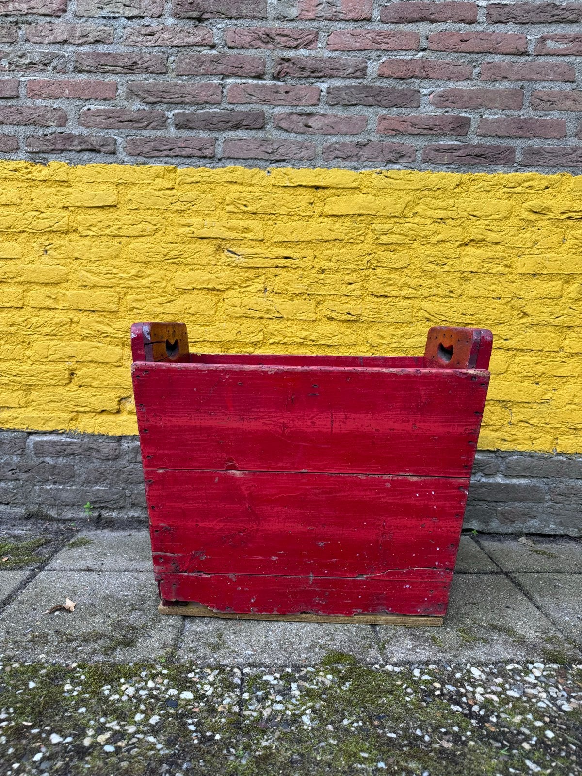 Decoratieve Houten Bak - Rood/Geel Geverfd, Ophalen