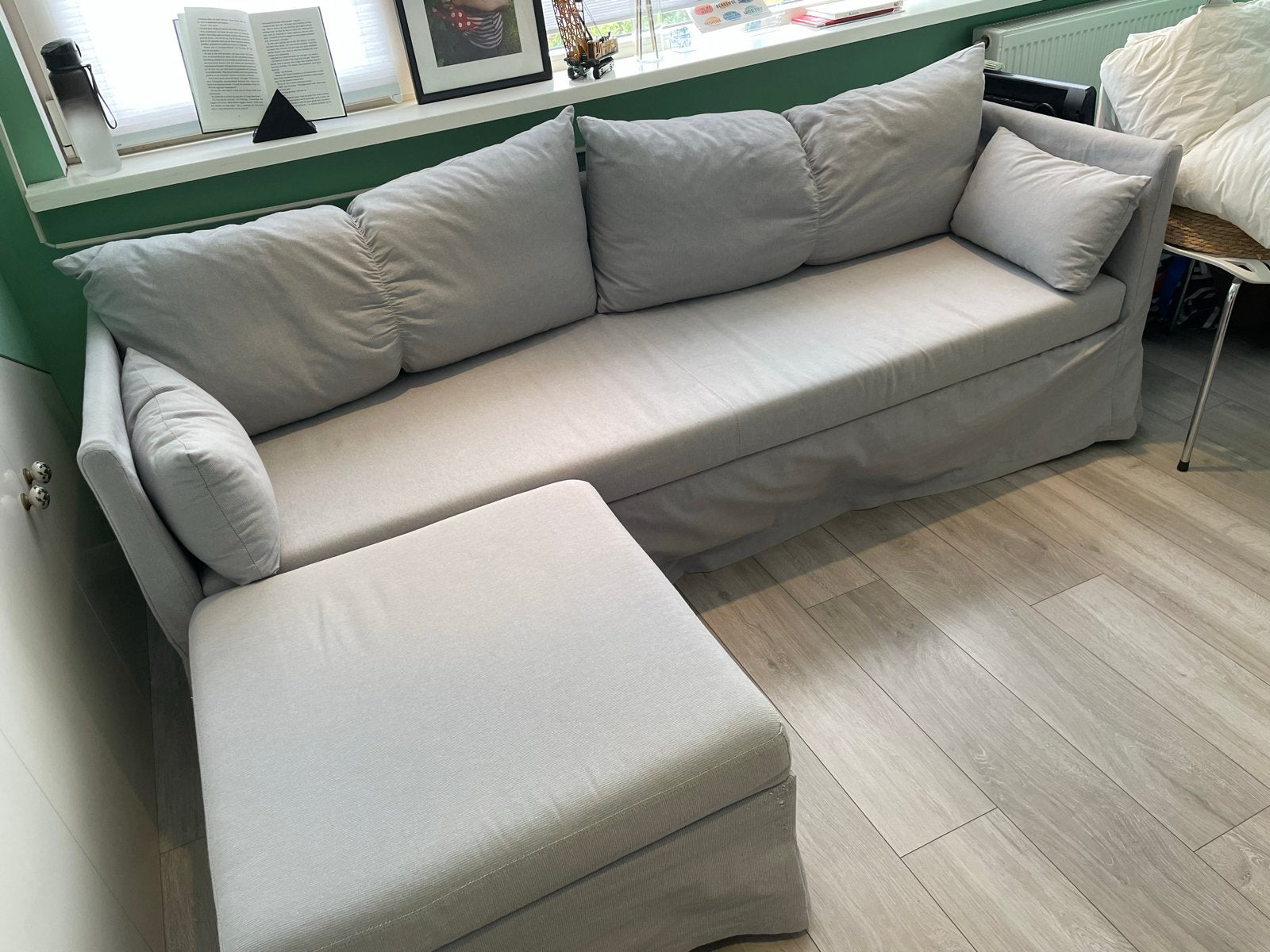 GRATIS Comfortabele ikea slaapbank met chaise longue, Ophalen, Gebruikt, 100 tot 125 cm, Hoekbank