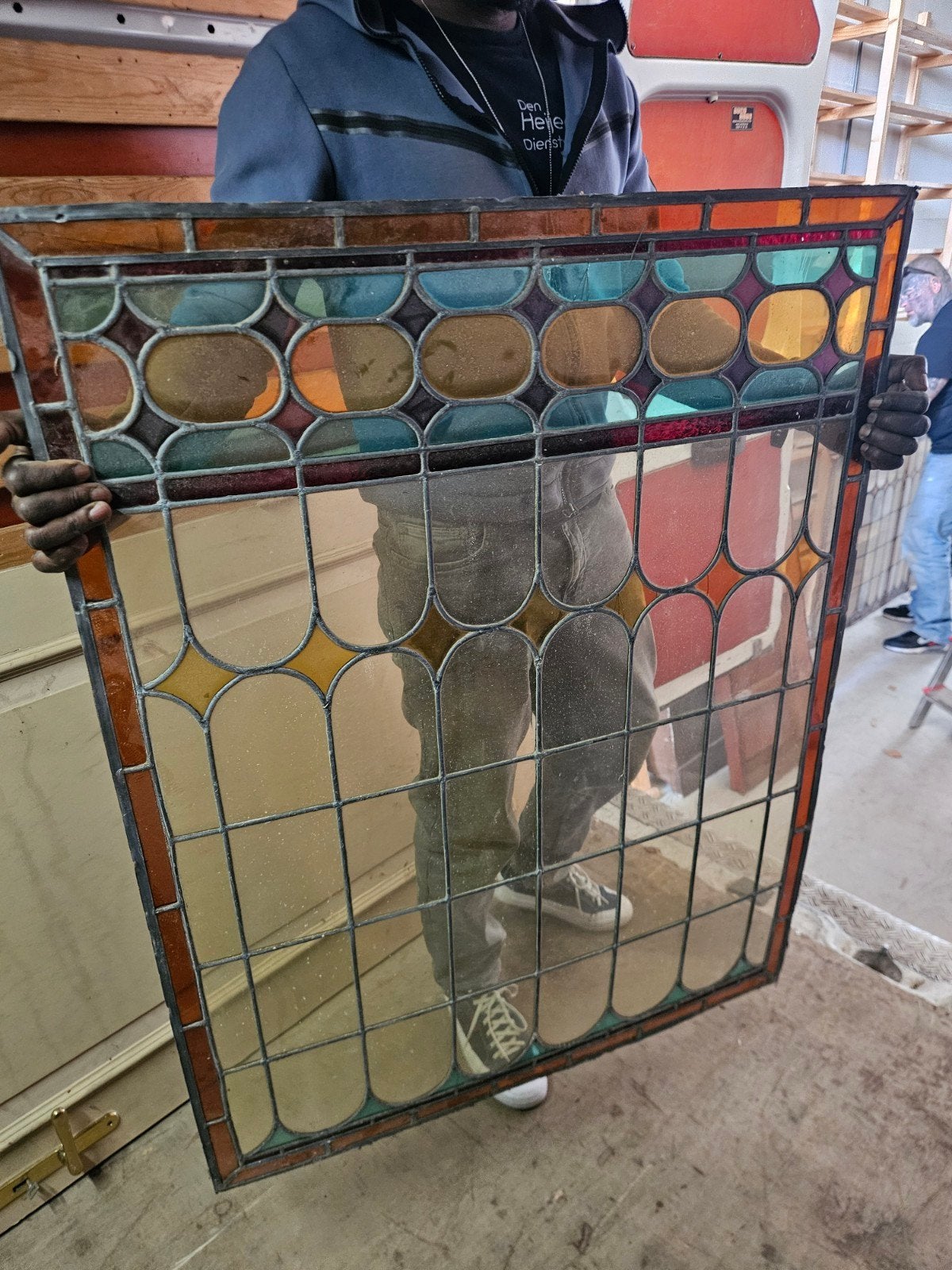 Partij antieke glas-in-lood ramen - Diverse ontwerpen, Doe-het-zelf en Verbouw, Glas en Ramen, Ophalen, Gevelraam of Ruit, Gebruikt
