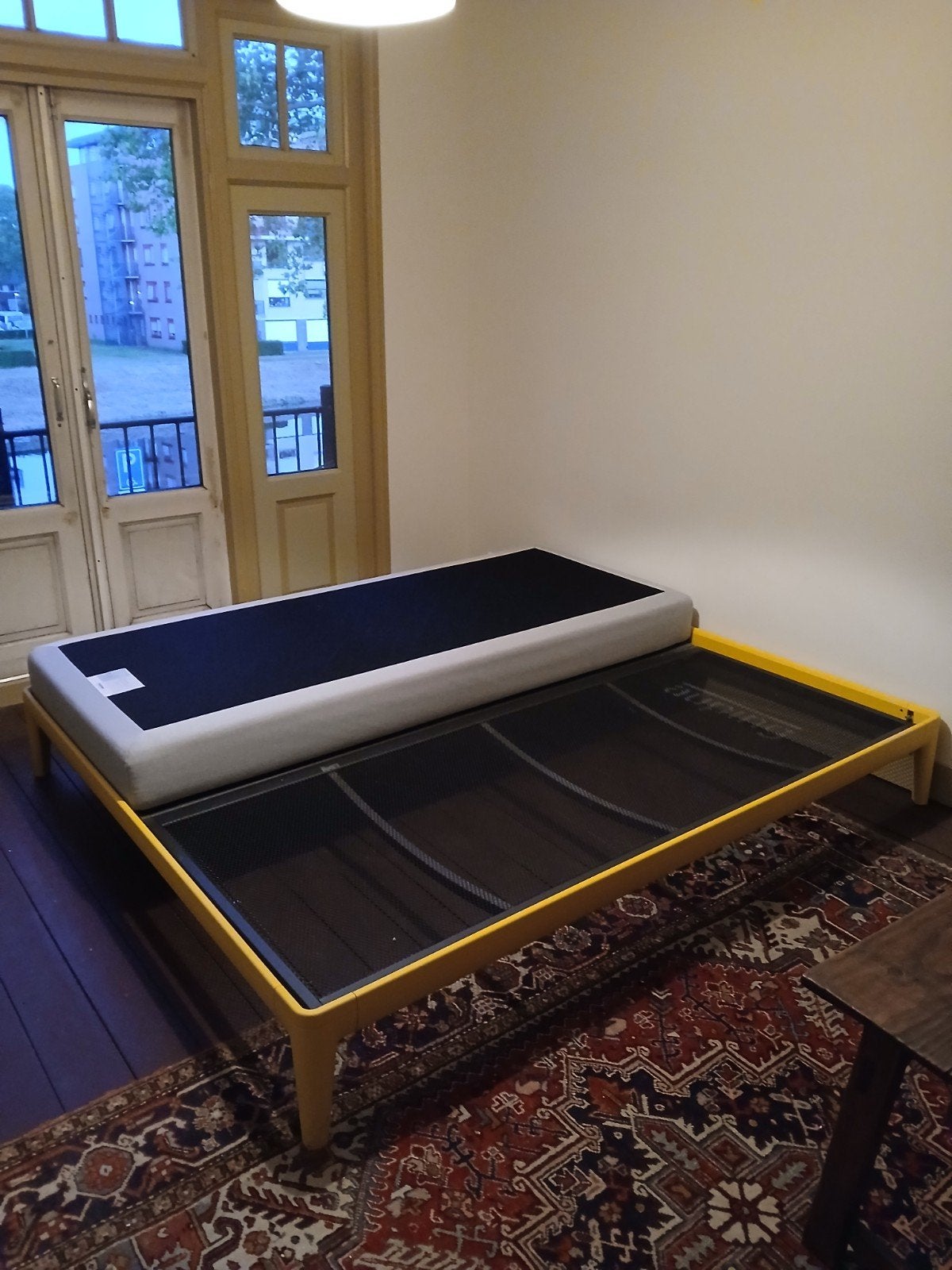 Auping essential tweepersoonsbed geel 180x210 in goede staat, Ophalen, Gebruikt, Overige kleuren, 210 cm