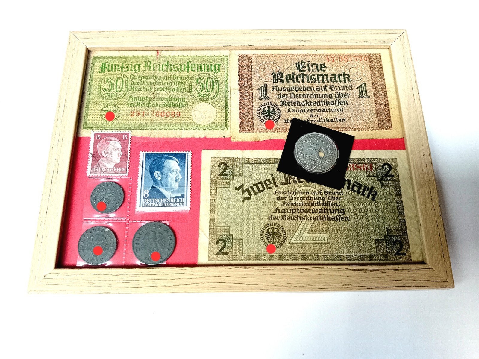 WO2 Ingelijst Display - Reichsmark Biljetten, Munten & Zegel, Ophalen of Verzenden, Duitsland, Setje
