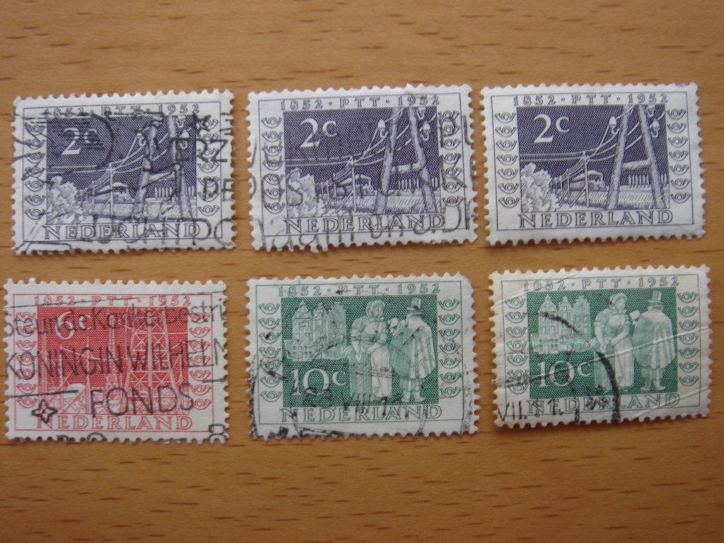 Rijkstelegraaf en postzegeljubileum 6x  NVPH 588, 589 en 590, Ophalen of Verzenden, Na 1940, Gestempeld