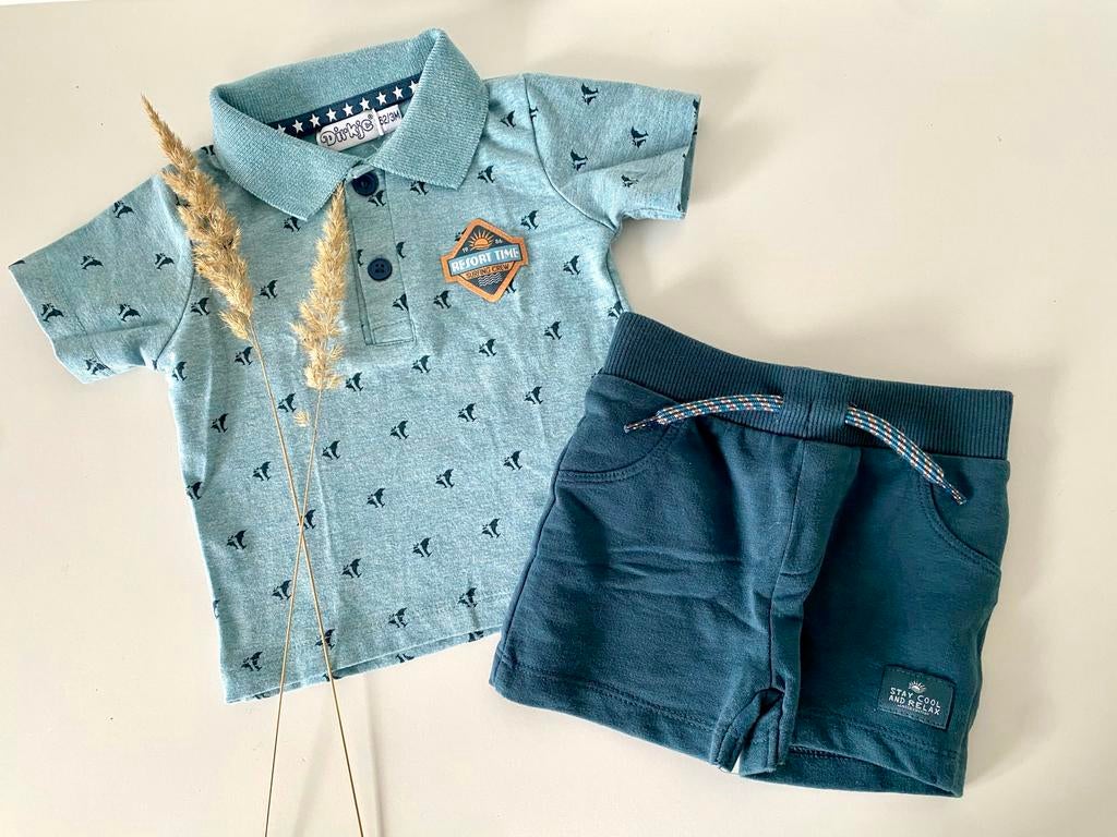 Dirkje Setje: Polo met Vissenprint & Korte Broek Maat 62, Ophalen of Verzenden, Zo goed als nieuw, Jongetje, Setje