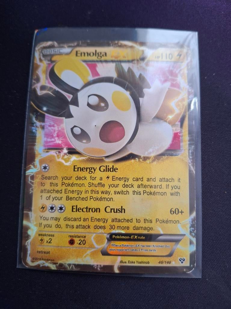 Pokémon Emolga EX kaart - Lichte beschadiging achterkant, Ophalen of Verzenden, Gebruikt, Losse kaart