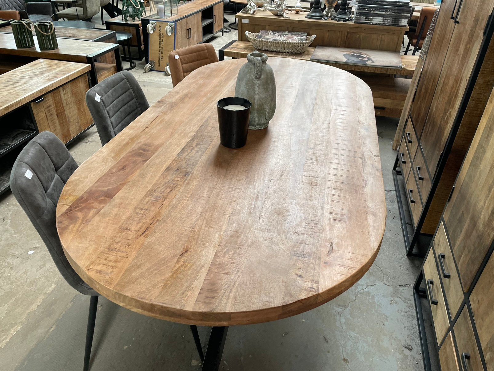 Magazijn leegverkoop eettafel deens ovaal mangohout matrix, Huis en Inrichting, Hout, Nieuw, Ophalen of Verzenden, Info@wkhome.nl