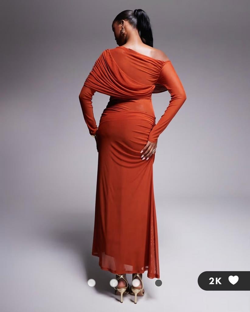 Elegante Roestbruine Galajurk met Off-Shoulder Detail, Kleding | Dames, ASOS, Galajurk, Bruin, Nieuw