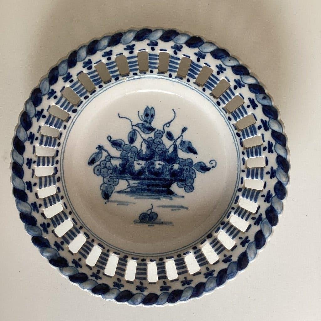 Wandbord met ajourrand blauw met fruitmand Makkum Diam 20 cm, Ophalen of Verzenden