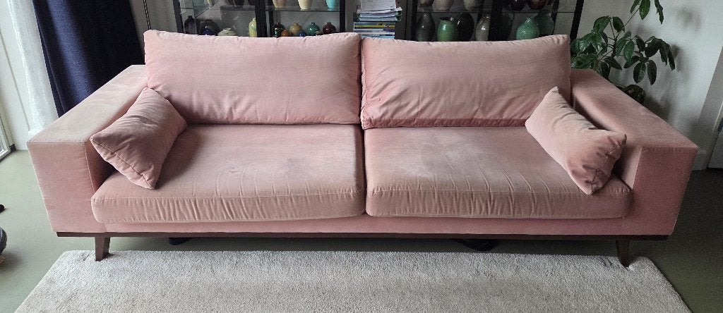 GRATIS - Pastel roze bank - 235x90 cm - Gebruikt, Ophalen, Hout, Gebruikt, Driepersoons