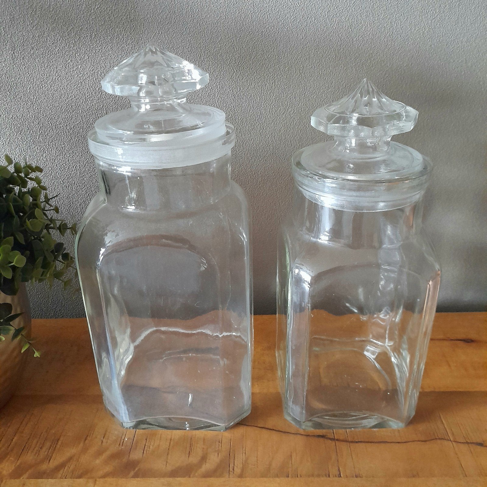2 Nostalgische glazen snoeppotten potten met stolp, Antiek en Kunst, Ophalen of Verzenden