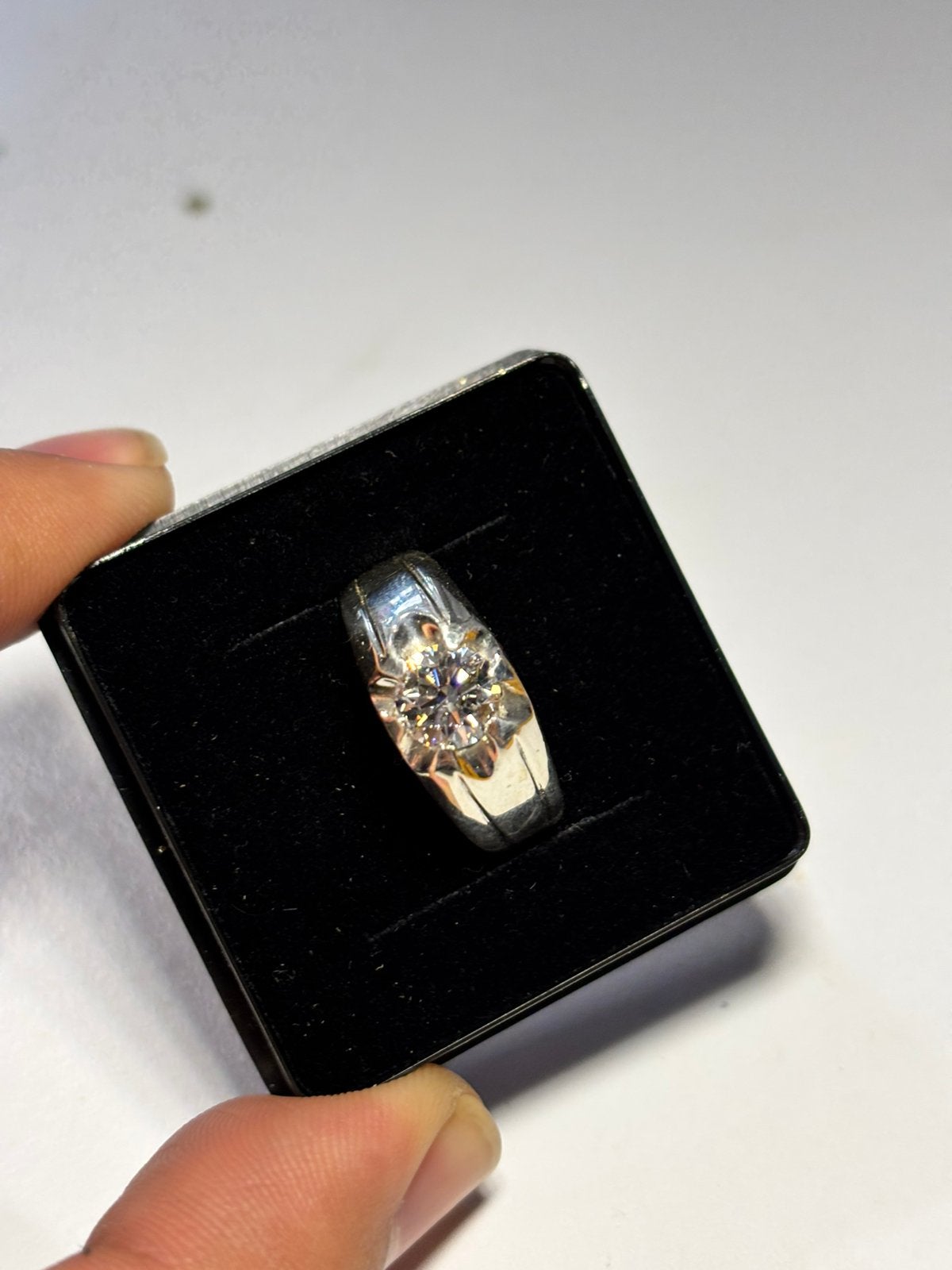 Heren Diamant Ring Zilver met Certificaat, Ophalen of Verzenden, Zilver, Heer, Met edelsteen