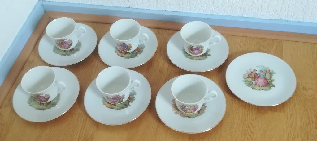 6 kop en schotels en 1 losse schotel, monopoli porcellana, Antiek en Kunst, Ophalen of Verzenden