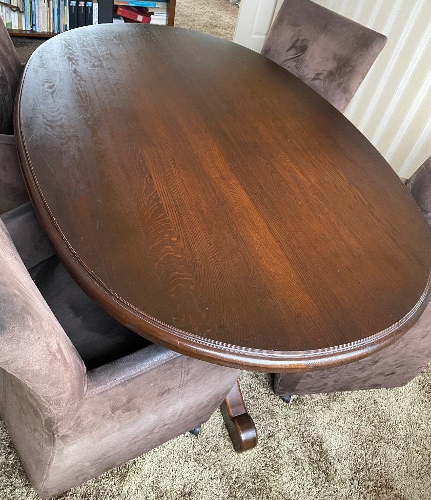 Eettafel Ovaal met balpoot en van massief eiken, Huis en Inrichting, Tafels | Eettafels, Ophalen, Gebruikt, 100 tot 150 cm, Eikenhout