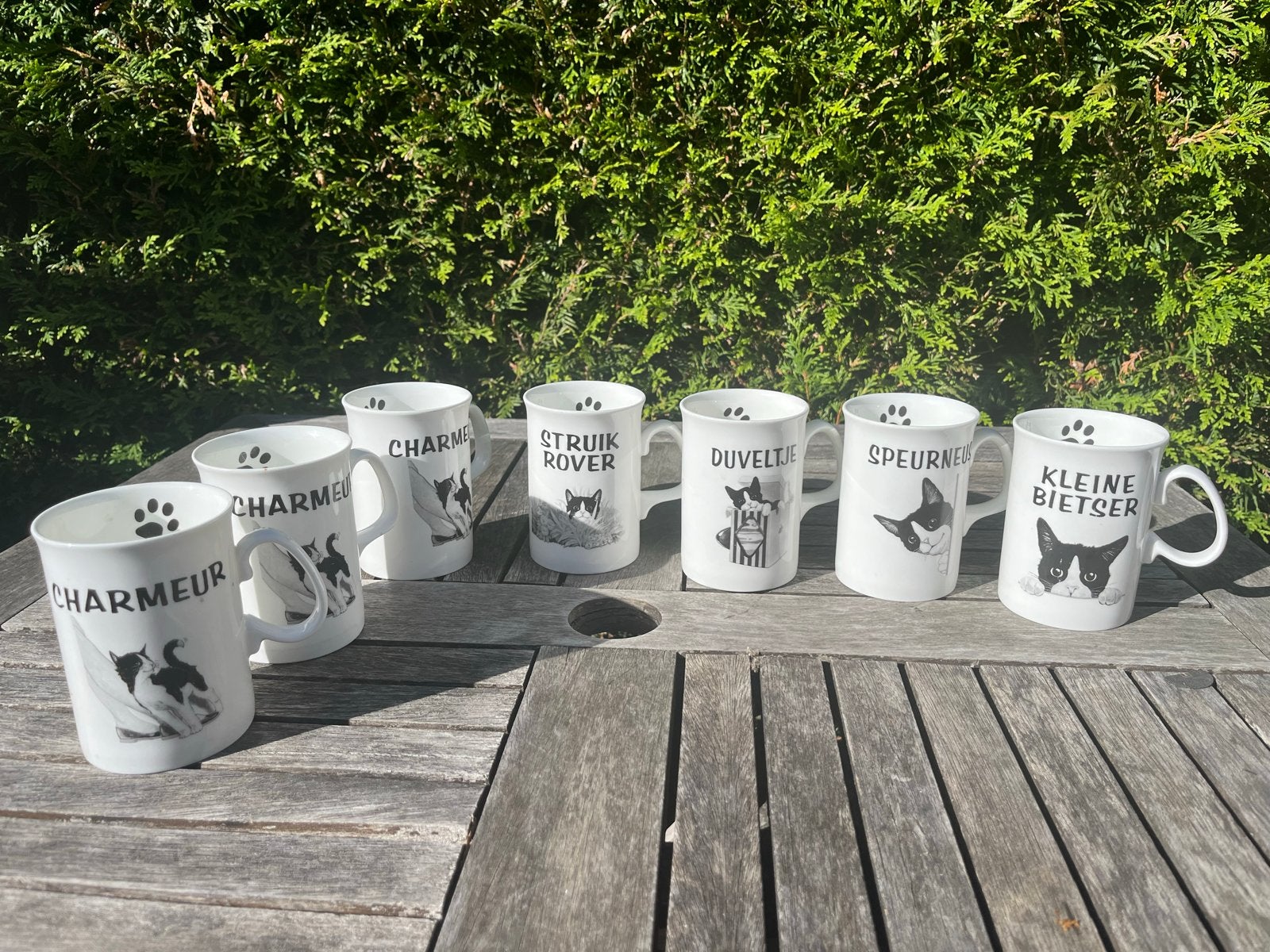 Felix katten mokken - 3x 'Charmeur' en 4 andere designs, Overige typen, Ophalen of Verzenden, Zo goed als nieuw, Steen/keramiek