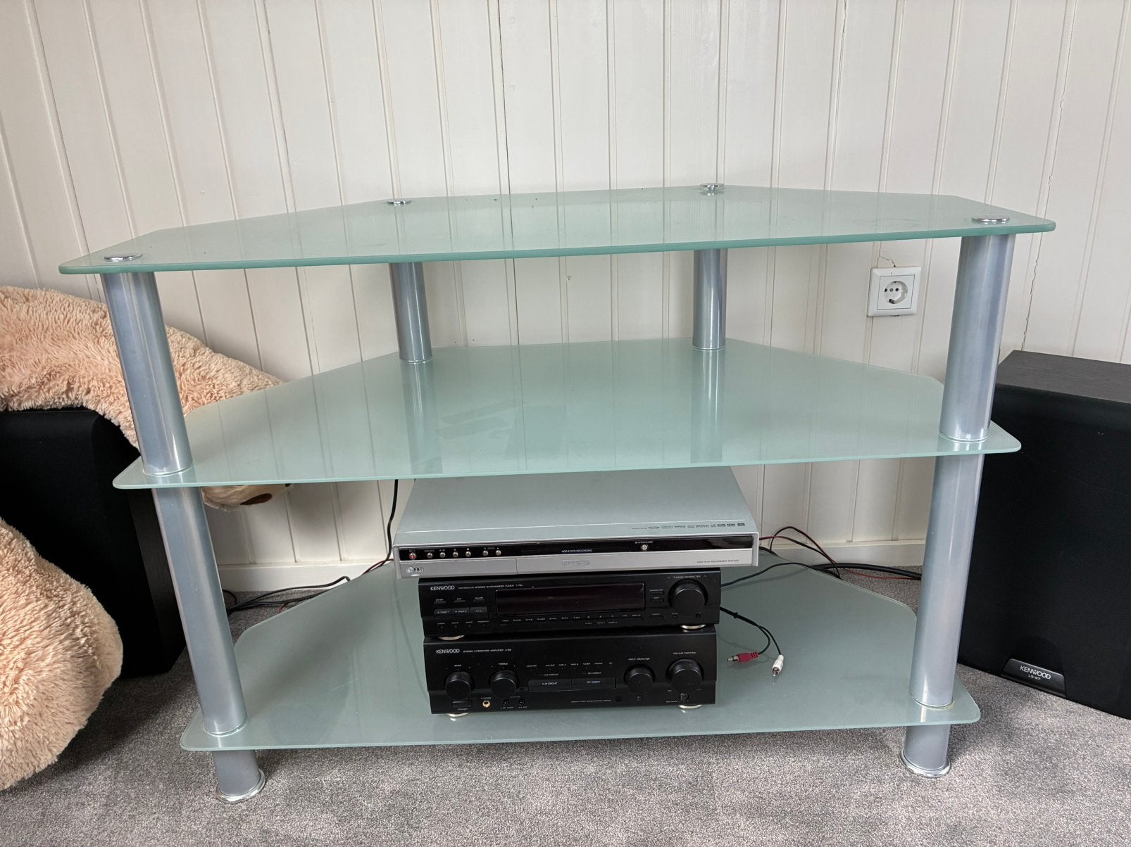 Glazen tv-stereokast met 3 glazen plateaus, Ophalen, 50 tot 100 cm, Minder dan 100 cm, 25 tot 50 cm