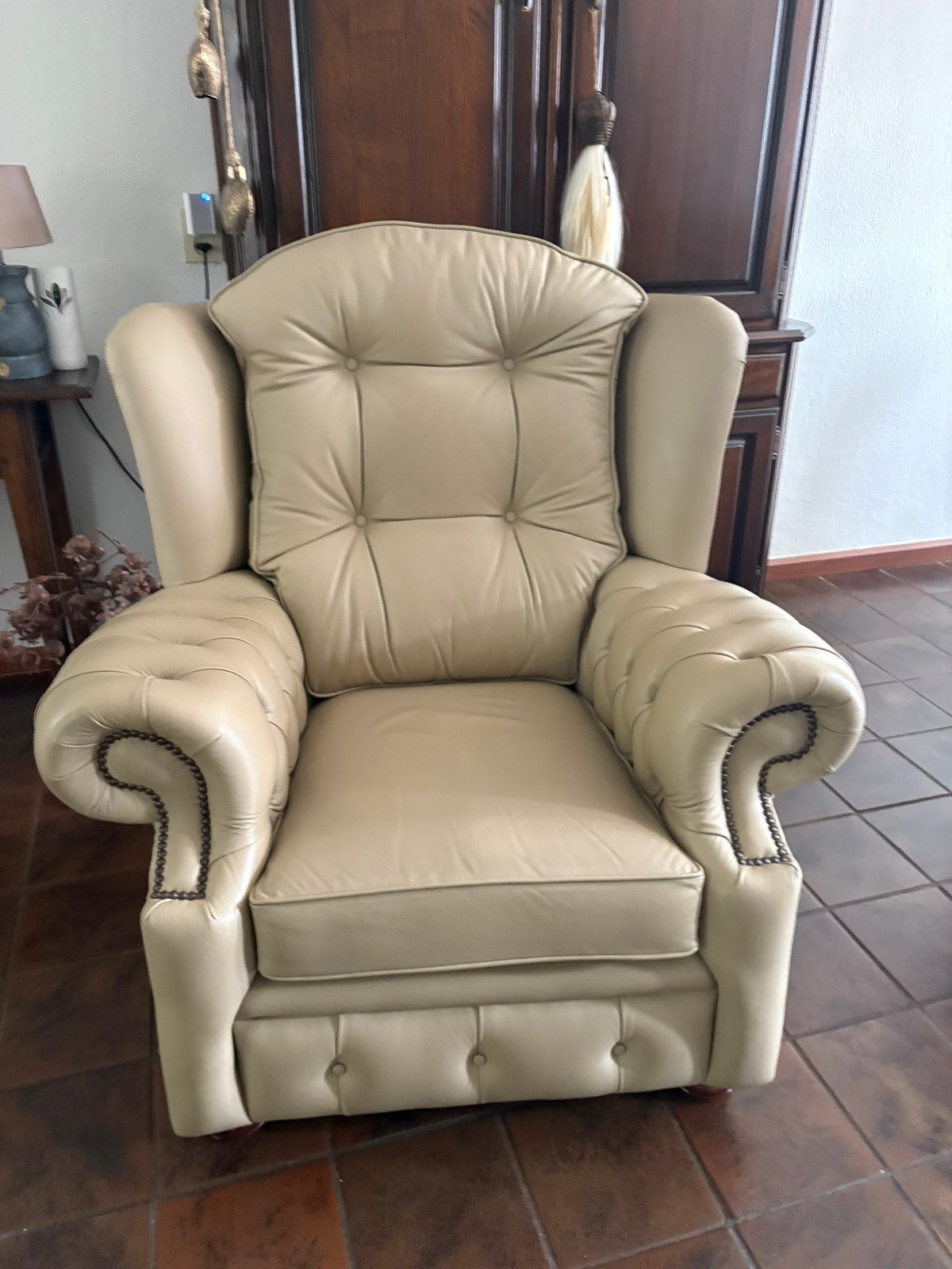 Lederen fauteuil chestefield look springvale leather, Huis en Inrichting, Ophalen, Zo goed als nieuw, 75 tot 100 cm, 50 tot 75 cm
