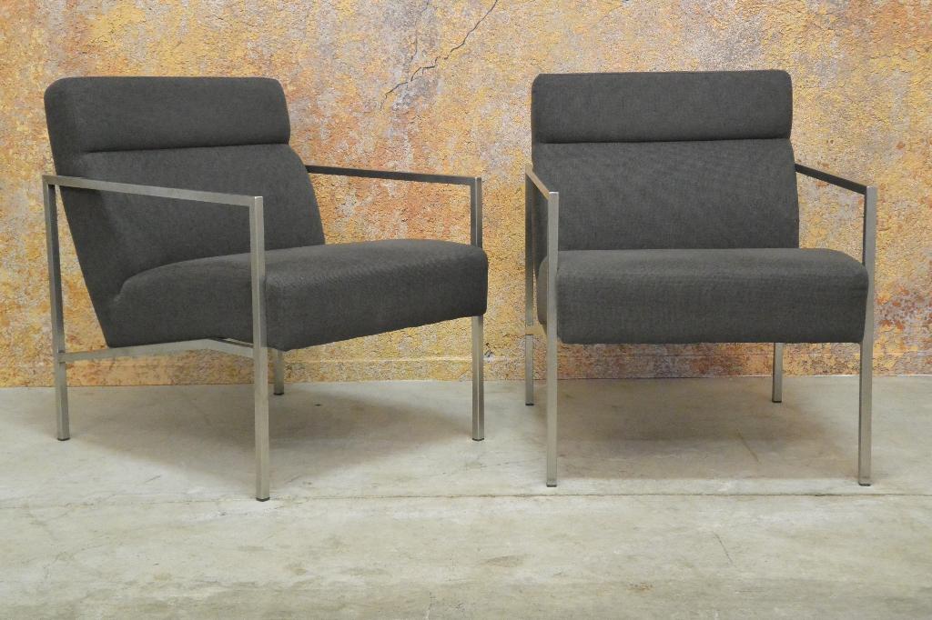 2 strakke donkergrijze stoffen Design fauteuils prijs PS, PS, 75 tot 100 cm, Zo goed als nieuw, Stof