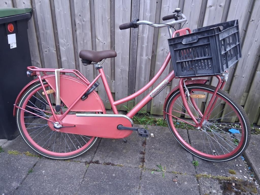 Popal Flamingoroze meisjesfiets met voordrager en krat, Overige merken, Terugtraprem, Gebruikt, Versnellingen