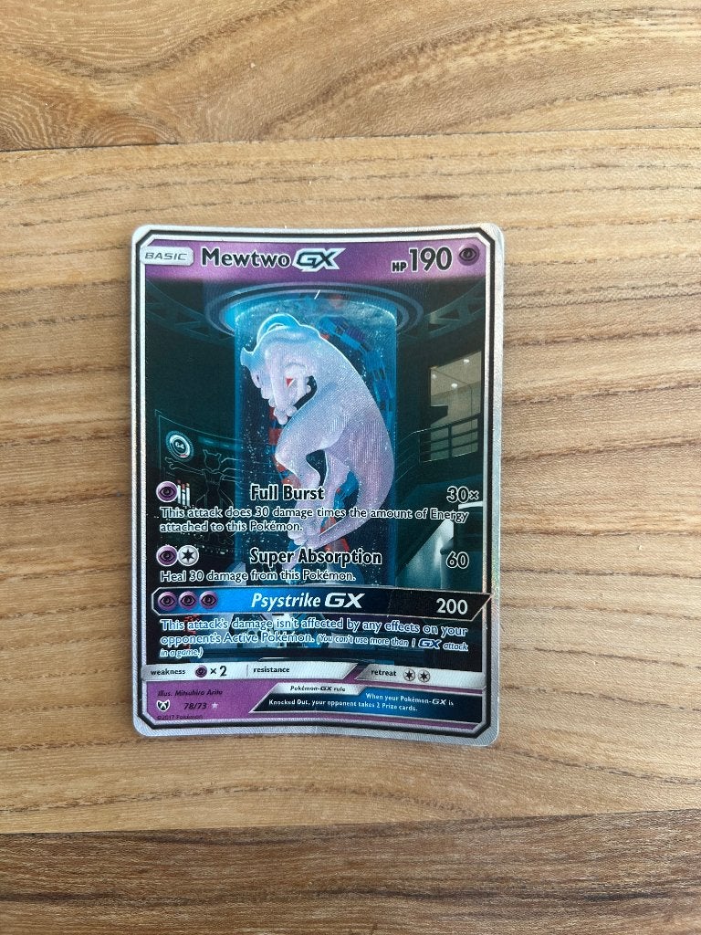 Mewtwo gx 78/73 pokemon kaart, Ophalen of Verzenden, Gebruikt, Losse kaart, Foil